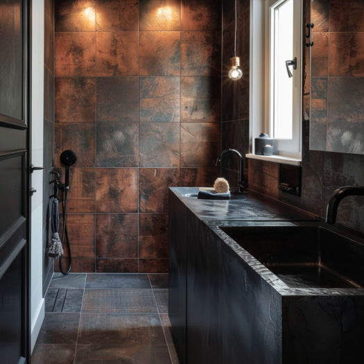 carrelage salle de bain cuivre