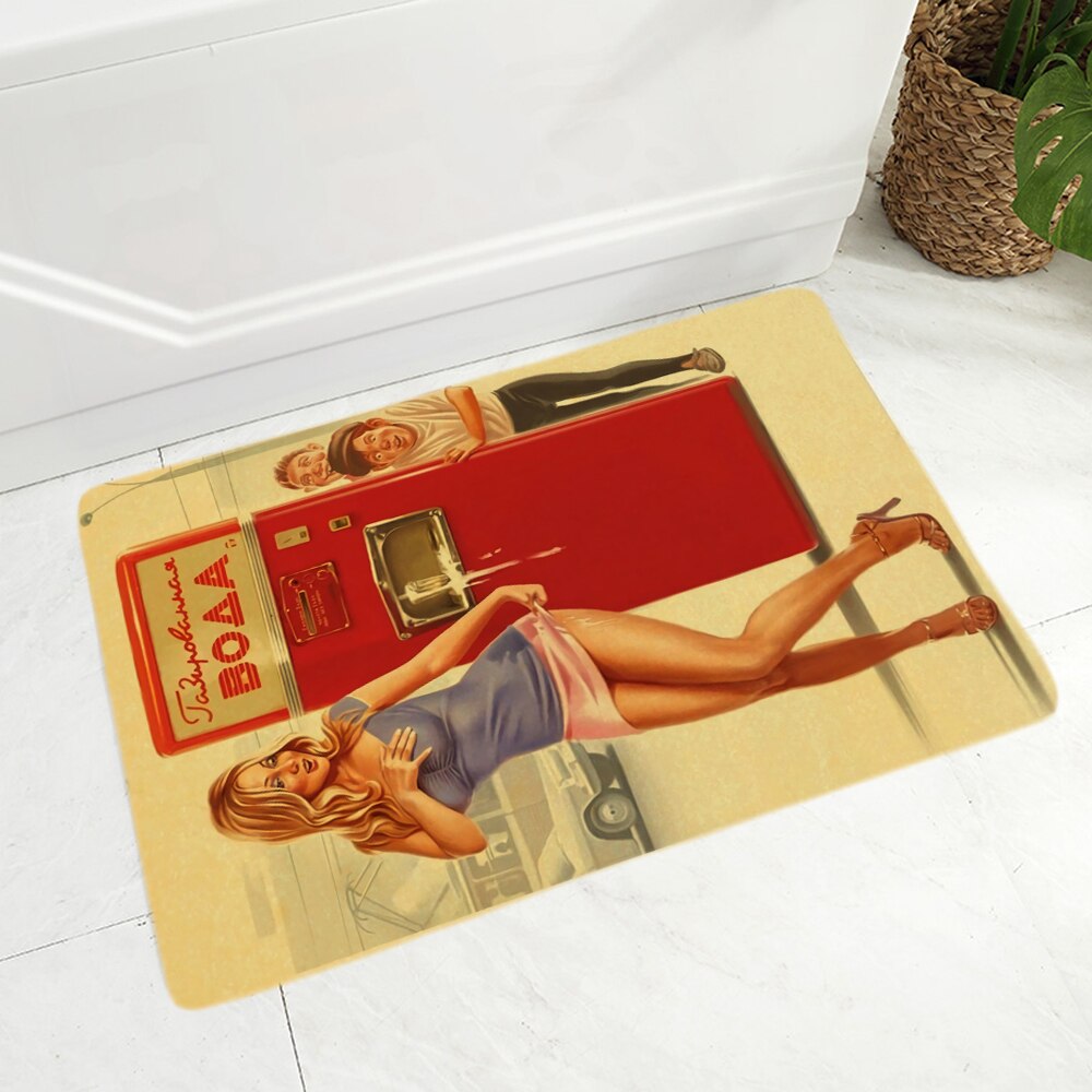 Tapis de bain vintage femme dans une cabine