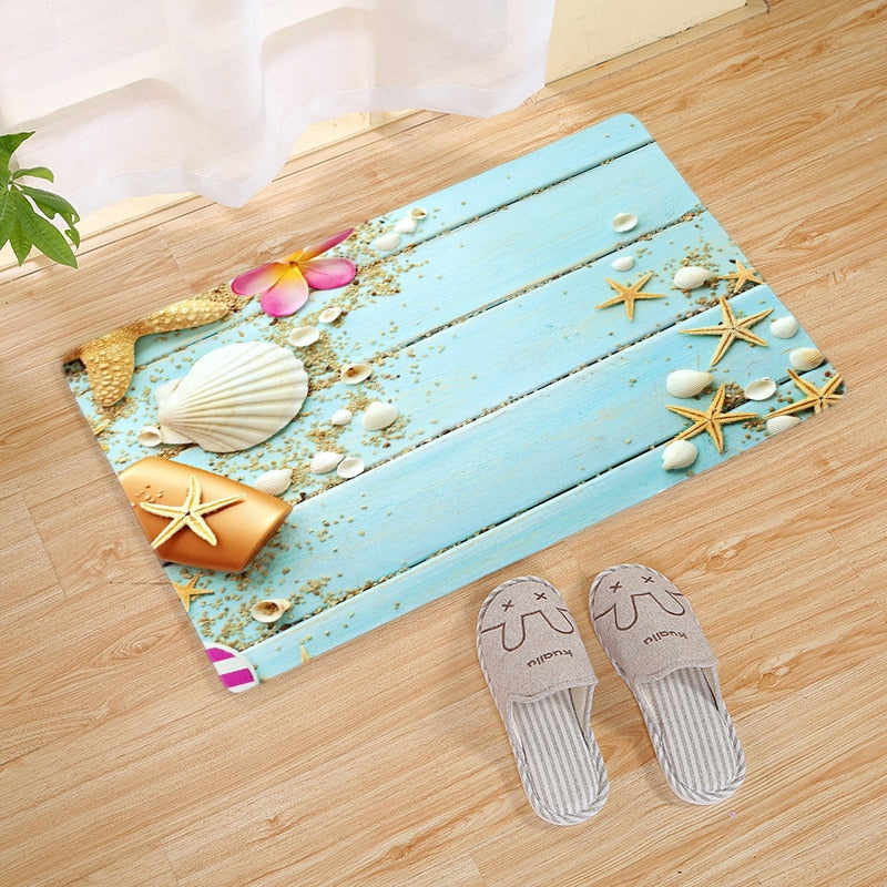 tapis de bain coquillage bleu