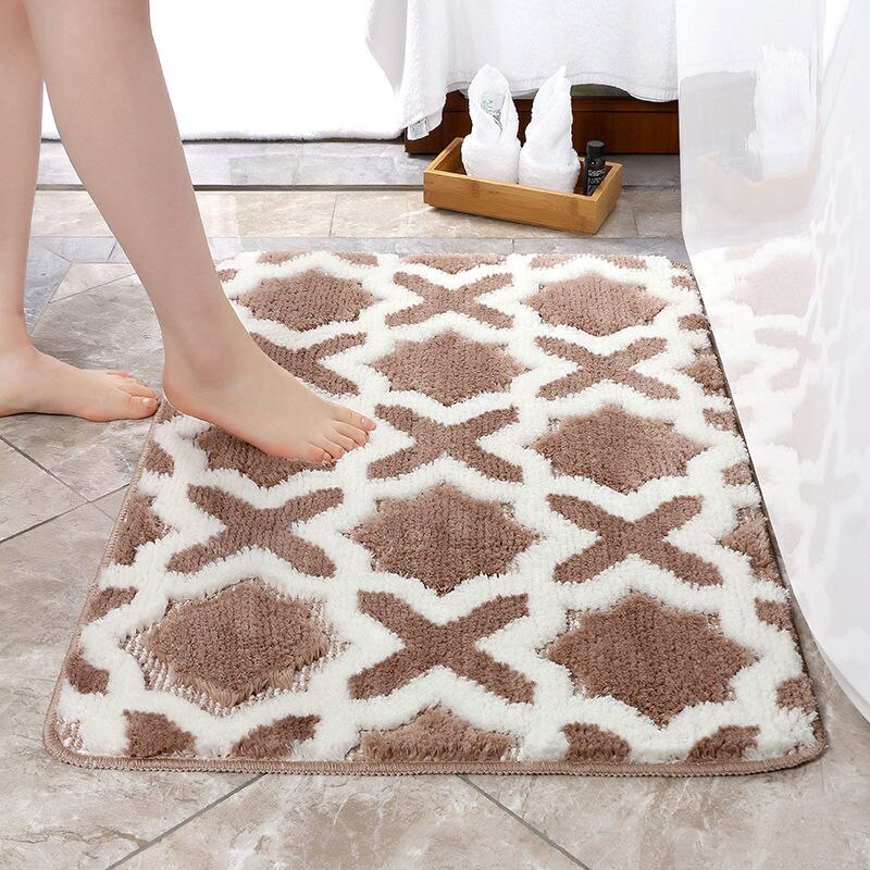 Tapis de bain carreaux de ciment marron