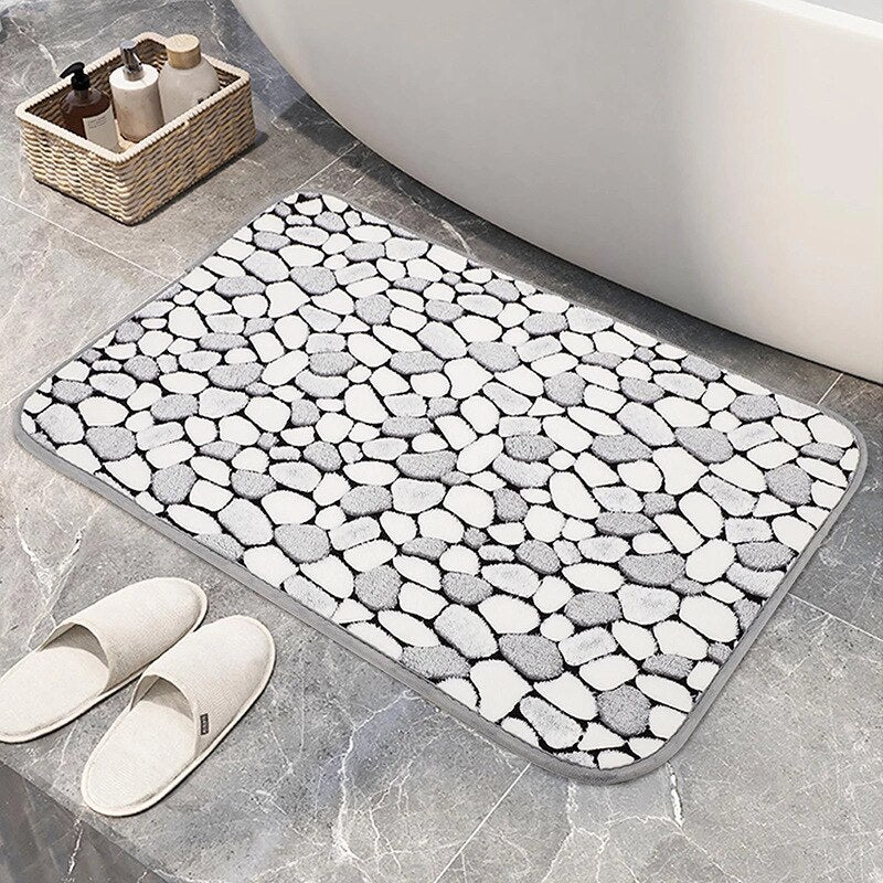 Tapis salle de bain motif galets