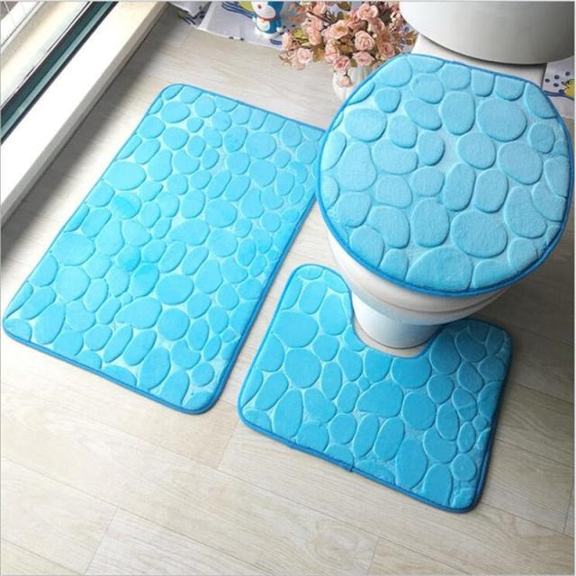 Ensemble tapis salle de bain bleu