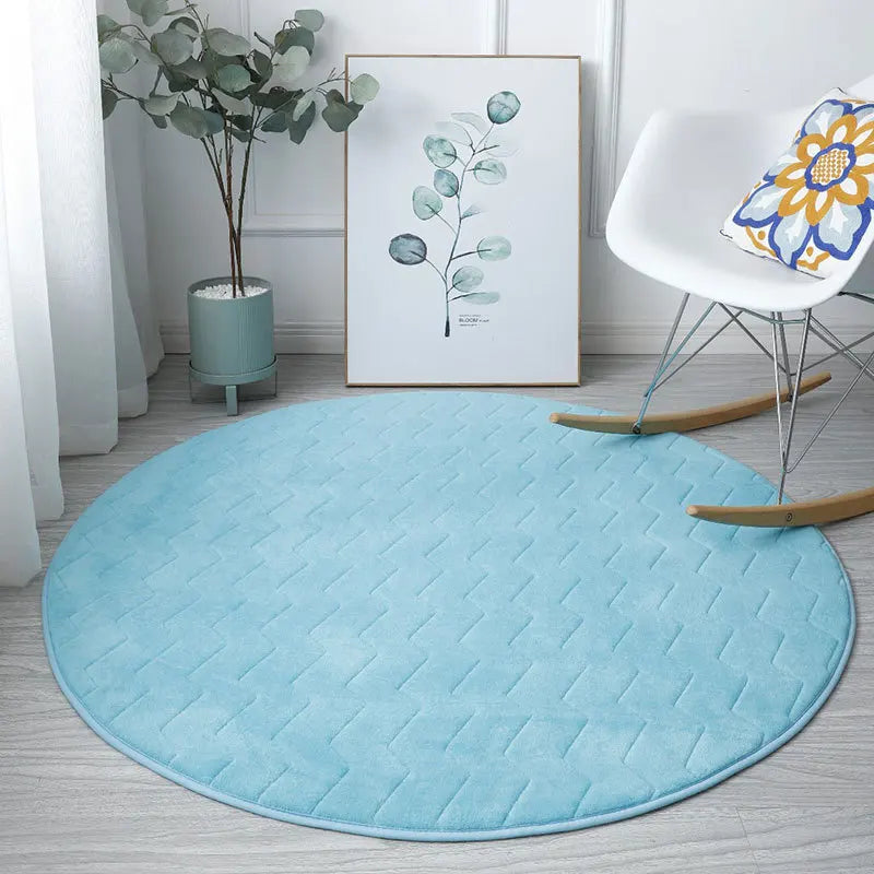 Tapis salle de bain rond 100 cm bleu ciel