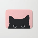 tapis de bain chat noir sur fond rose