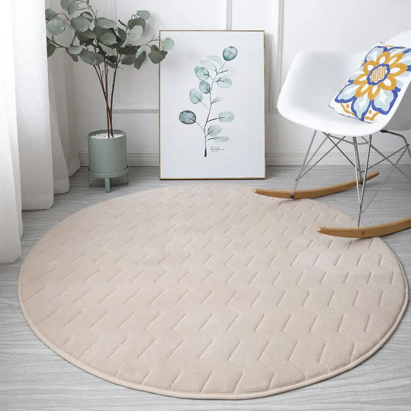 Tapis salle de bain rond 100 cm beige blanc