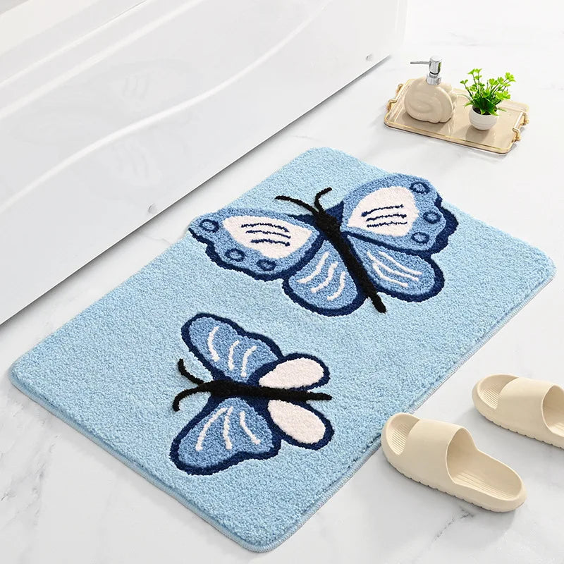 Tapis de bain papillon bleu