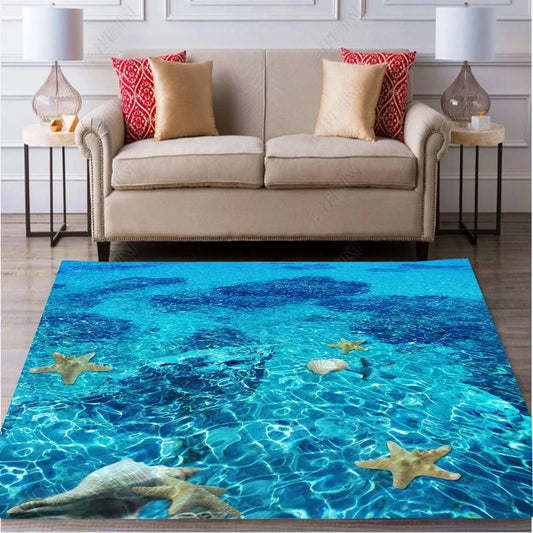 Tapis de bain bleu lagon etoile de mer