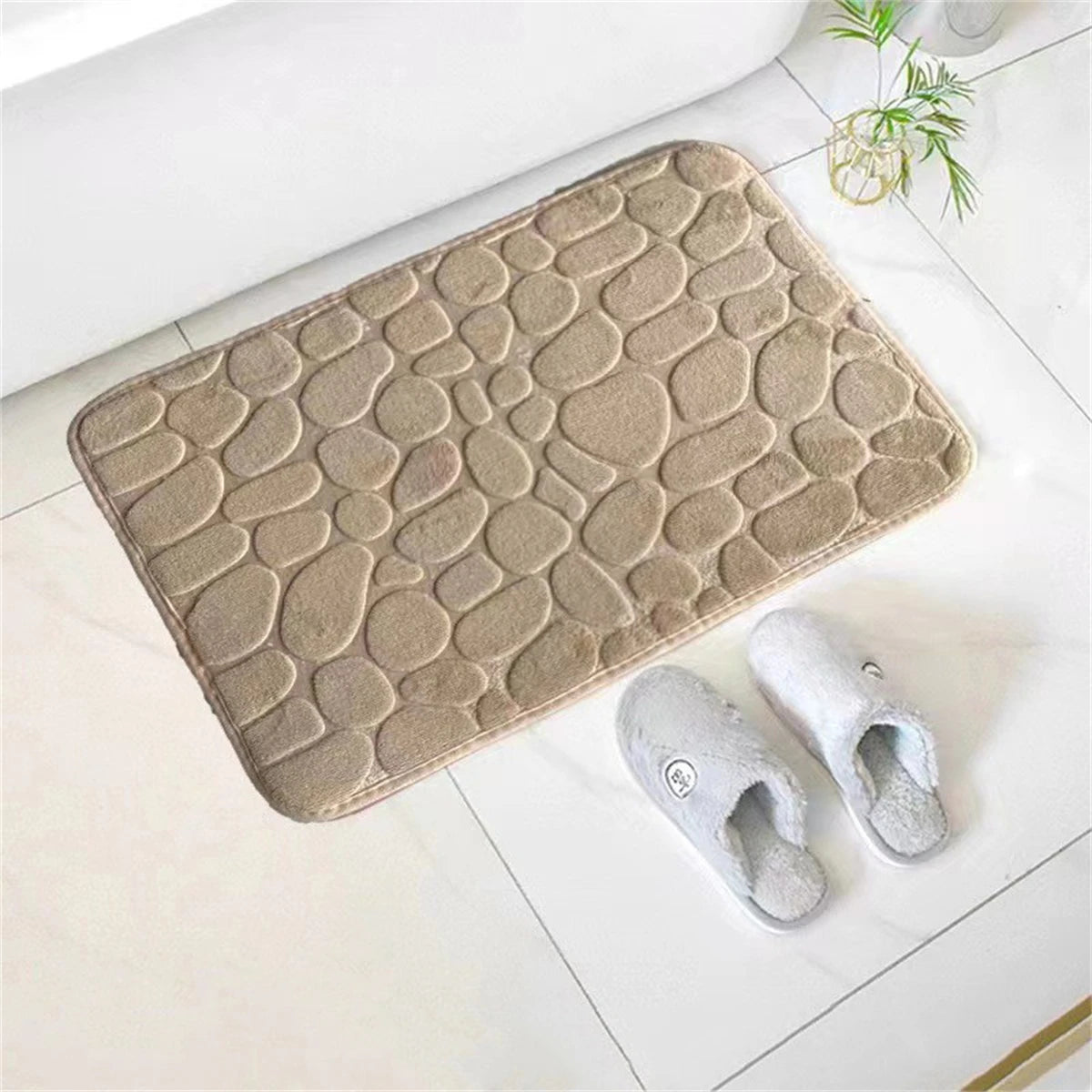 Tapis de bain mémoire de forme galet camel