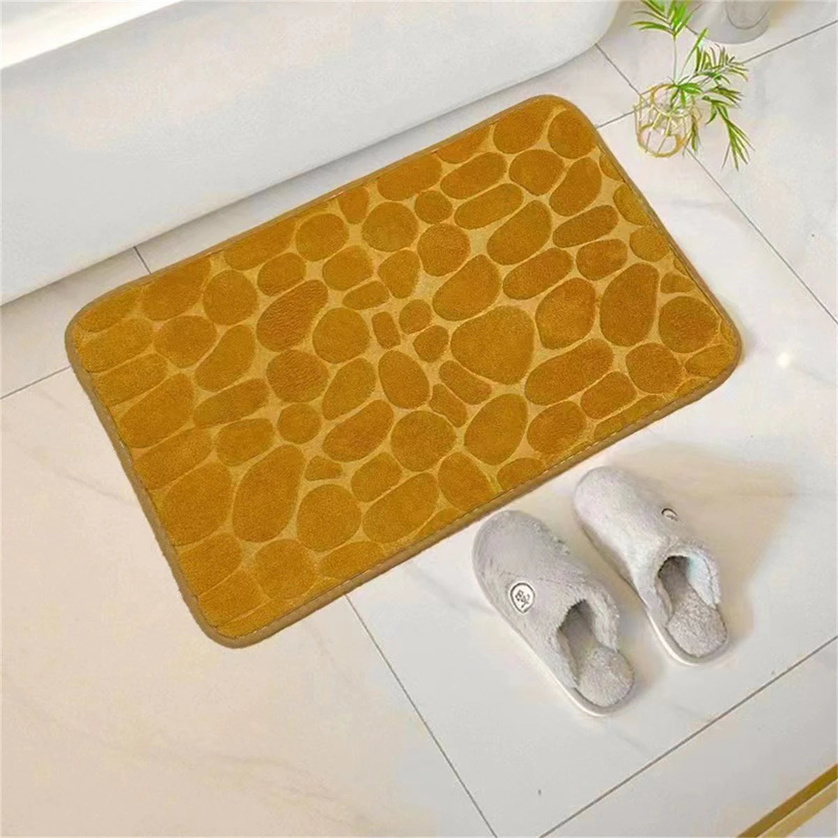 Tapis de bain mémoire de forme galet camel