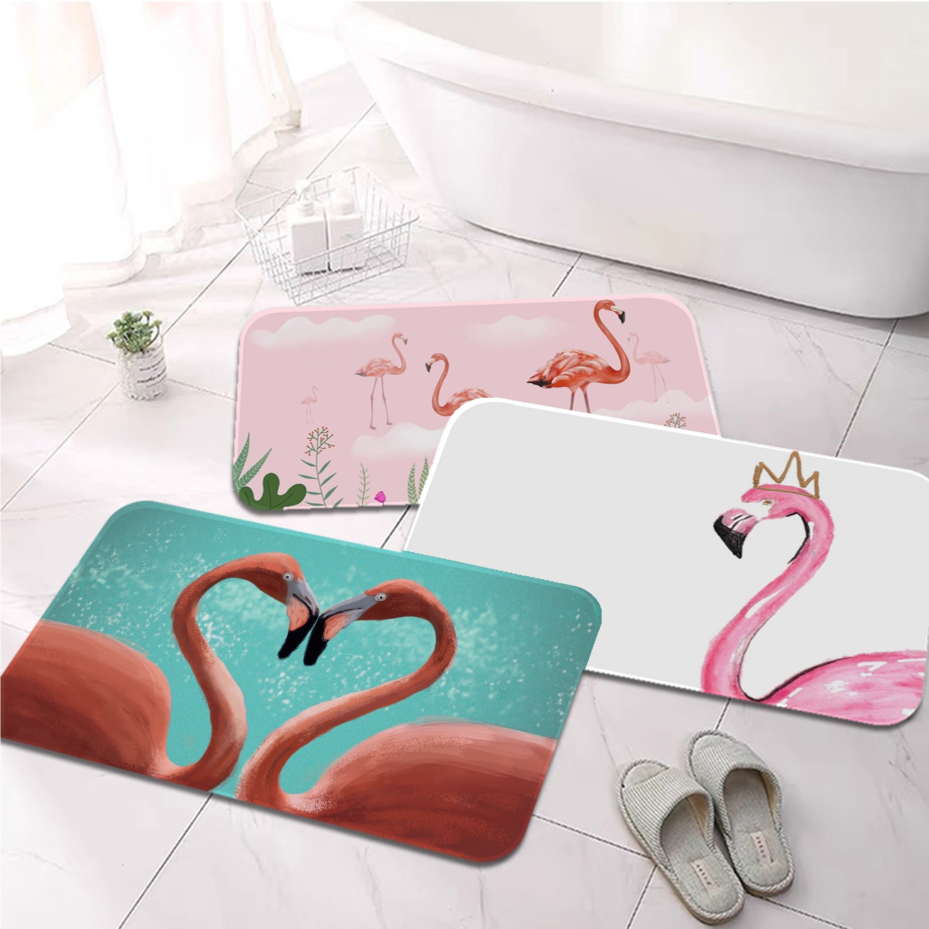 tapis de bain flamand rose