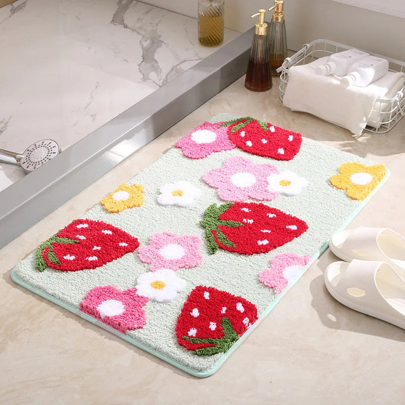 Tapis de bain fraise vert