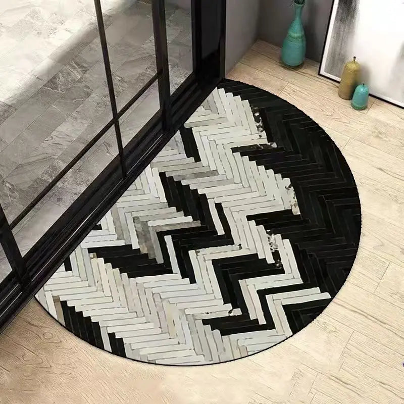 Tapis salle de bain demi lune design noir et blanc