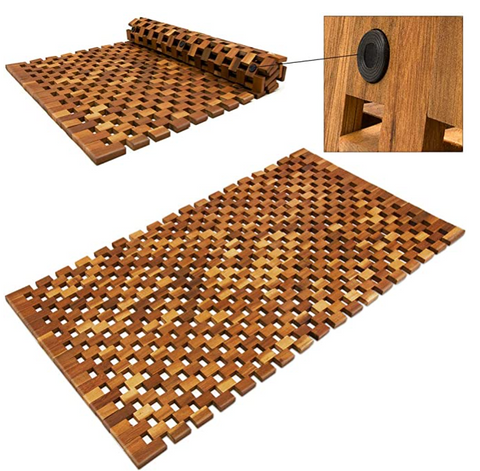 Tapis de bain en bois avec patins antidérapant