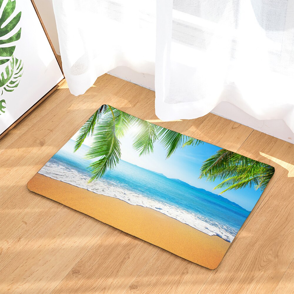 tapis de bain imprimé plage avec feuilles