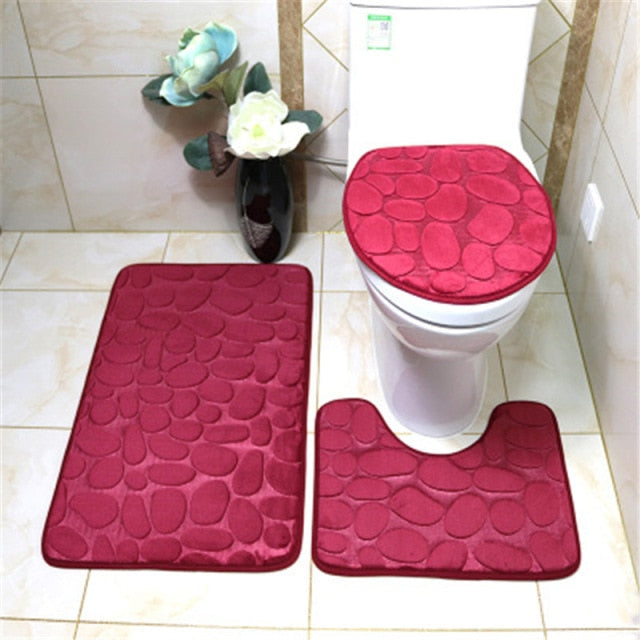 Ensemble tapis salle de bain rouge